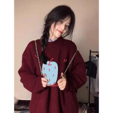 批发实码600克7针奶fufu软糯高级感穿搭温柔风宽松秋冬外穿苹果印花