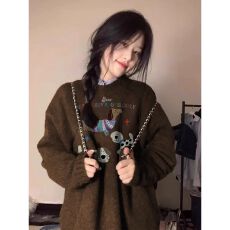 批发实码600克7针公仔印花毛衣绒温柔风奶fufu软糯大码宽松秋冬内搭女