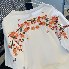 批发纯棉240克原版刺绣品质升级学院风潮牌短袖T恤女ins上衣宽松百搭