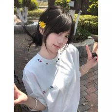 批发纯棉240克原版刺绣品质升级潮流正肩宽松中长刺绣花圆领上衣女装