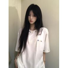 批发纯棉240克原版刺绣品质升级<b class='q'>夏</b>季爆款休闲简约风宽松设计短袖T恤女