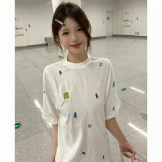 批发纯棉240克原版刺绣品质升级美式帅气时尚百搭短袖t恤女<b class='q'>夏</b>季新款