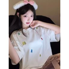 批发纯棉240克原版刺绣品质升级美式宽松设计百搭款<b class='q'>夏</b>季新款短袖T恤女