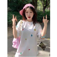 批发纯棉240克原版刺绣品质升级美式宽松休闲百搭时尚短袖T恤上衣女