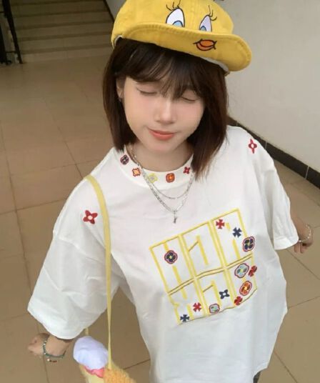 순면 240 그램 원본 자수 품질 업그레이드 아메리칸 디자인 여름 새로운 패션 다용도 루즈핏 반팔 여성