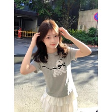 批发原版贴布绣花40支棉230克韩系气质白色波点小狗绣花短袖<b class='q'>T</b><b class='q'>恤</b>女上衣