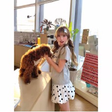 批发原版贴布绣花40支棉230克美式时尚气质白色波点小狗短袖<b class='q'>T</b><b class='q'>恤</b>女上衣