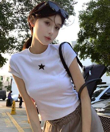 40 230 크 95 면 5 암모니아 Lun 이후 패키지 칼라 폭발 여름 리브 몸매 가꾸기 반소매 쇼트 스타일