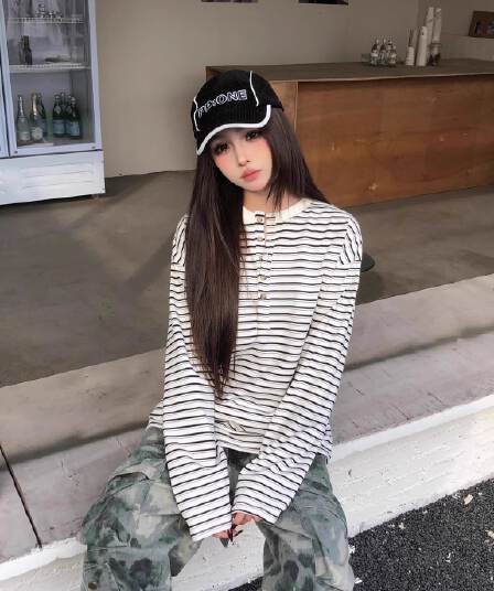 원본 원단 240 그램 조수 브랜드 더블 실 고급 빗질된 면 헨리 칼라 느긋한 바람 긴팔 티셔츠 여성 봄 새로운