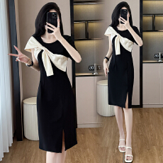 批发大码黑色短袖连衣裙女2026新款夏季穿搭胖妹妹气质减龄赫本风裙子