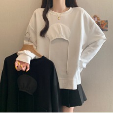 批发大码女装不规则设计感长袖卫衣女2025春秋胖妹妹显瘦遮肚百搭上衣