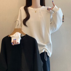 批发实拍大码女装遮肚子抽绳长袖卫衣2026春季<b class='q'>胖</b><b class='q'>mm</b>别致不规则宽松上衣