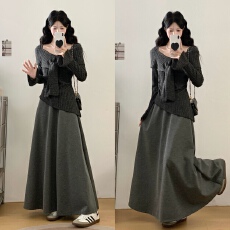 批发大码胖mm<b class='q'>春</b>季新款温柔法式绑带针织上衣轻熟风A字半身裙两件套女