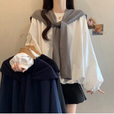 批发法式高级感披肩白色衬衫女春秋新款爆<b class='q'>大码</b>胖mm遮肚显瘦<b class='q'>超</b>好看上衣