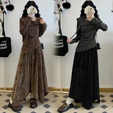 批发美拉德穿搭<b class='q'>不规则</b>针织上衣女2025秋冬新款设计感<b class='q'>半身裙</b>两件套装