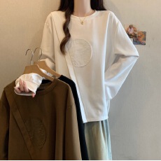 批发洋气减龄白色卫衣打底衫女2026春季新款大码胖mm遮肚圆领长袖上衣