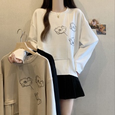 批发休闲慵懒风花朵印花卫衣女2026春季新款宽松显瘦遮肚大码微胖上衣