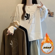 批发美拉德洋气减龄花朵正肩卫衣女2025秋冬季新款大码<b class='q'>胖</b><b class='q'>mm</b>不规则上衣