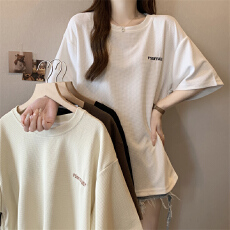 批发欧货大版u领正肩短袖T恤大码女装夏季新款胖mm宽松遮肚中长款上衣