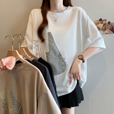 批发大码胖mm2026夏季新款遮肚子慵懒风上衣正肩宽松百搭短袖上衣女