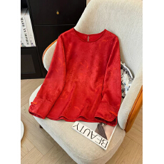 批发红色国风上衣春秋新款长袖提花新中式女装<b class='q'>衬衫</b>真丝桑蚕丝打底小衫