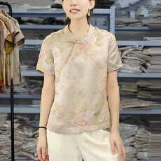 批发夏季新中式国风提花真丝<b class='q'>桑蚕丝</b>衬衫女2026新款高级感减龄短袖<b class='q'>上衣</b>