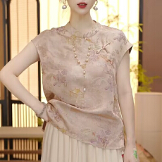 批发夏季新中式国风提花真丝<b class='q'>桑蚕丝</b>衬衫女2026新款高级感减龄短袖<b class='q'>上衣</b>