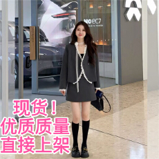 批发壹壹小众拼接设计时尚轻千金风西装半裙套装<b class='q'>蕾丝</b>飘带