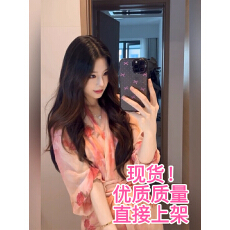批发清纯系甜美穿搭独特漂亮掐腰<b class='q'>粉色</b>植物印花<b class='q'>连衣裙</b>女夏日绝美小裙子