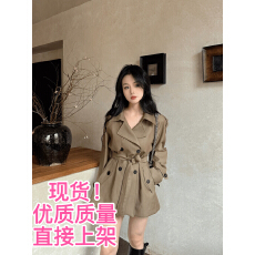 批发小个子女装设计感2025年春季新款韩版英伦风双排扣中长款驼色<b class='q'>风衣</b>