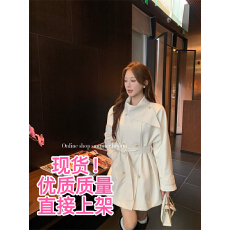 批发英伦风<b class='q'>双排扣</b>围脖领系带收腰中长款<b class='q'>风衣</b>外套女装小个子早秋季上衣