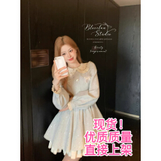 批发Blovelan浅海贝拉 miu系千金小香风娃娃领粗纺纱绣亮片<b class='q'>连衣裙</b>秋冬