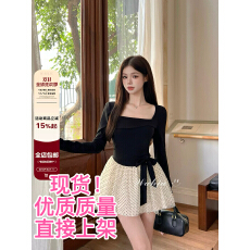 批发画解WAHJU 马德里假日 少女千金风<b class='q'>波点</b>拼接设计收腰显瘦<b class='q'>连衣裙</b>秋