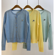 批发2026夏季圆领单排扣针织开衫长袖刺绣百搭薄款外套上衣