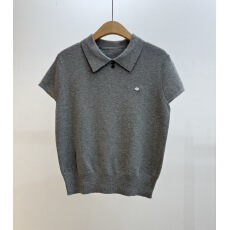 批发夏季韩版气质polo领条纹百搭<b class='q'>女</b>轻薄<b class='q'>针织衫</b>短袖上衣