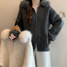 批发实拍 大码女装毛领针织毛衣<b class='q'>外套</b>2025秋冬新款慵懒风<b class='q'>宽松</b>显瘦上衣