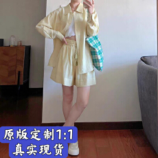 批发2025巨好看的夏装一整套黄色高级感薄款衬衫女气质减龄短裤两件套