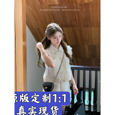 批发杨小卷 小香风亚麻<b class='q'>套装</b>蕾丝拼接无袖上衣衬衫马甲短裙夏装两件套