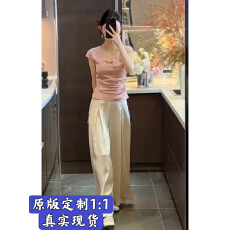 批发新中式国风女装夏气质轻奢高级感大方得体巨好看粉色衬衫裤子<b class='q'>套装</b>