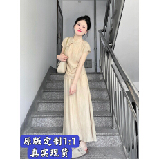 批发新中式国风旗袍改良版<b class='q'>套装</b>裙子卡其色盘扣立领上衣配半裙两件套夏