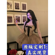 批发焦糖布蕾夏季新款法式纯欲风波点网纱<b class='q'>抹胸</b>裙收腰显瘦蓬蓬裙