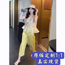 批发夏季温柔穿搭2025年新款百搭洋气减龄无袖<b class='q'>上衣</b>高腰休闲裤两件套装
