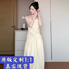 批发巨好看蓝色一字肩连衣裙子女装夏季2025新款海边度假绝美长裙<b class='q'>套装</b>