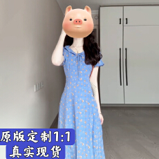 批发蓝色<b class='q'>荷叶</b>边碎花<b class='q'>连衣裙</b>子女2025夏季新款海边度假风巨好看法式长裙