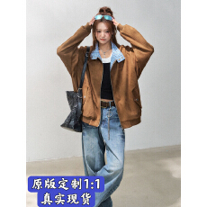 批发CHANT2nd 格子拼接麂皮绒外套女款秋季350G空气层棒球服休闲夹克