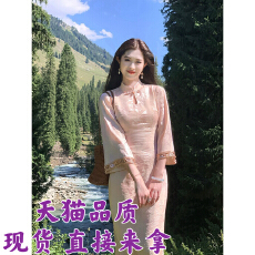 批发凌茜恣禾甜月香新中式珠光提花改良旗袍早秋旗袍领镂空<b class='q'>连衣裙</b>