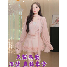 批发法式温柔风<b class='q'>粉色</b>飘带长袖荷叶边花苞短裙女2025秋季新款气质<b class='q'>连衣裙</b>