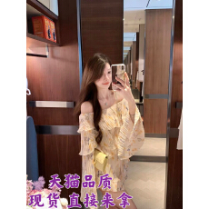 批发一字肩法式碎花长袖<b class='q'>雪纺</b>衬衫女夏季温柔套装高腰半身裙裤裙两件套