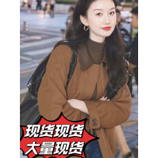 批发韩系棕色撞色翻领夹克外套女2025秋季新款独特漂亮百搭<b class='q'>棒球</b>服上衣