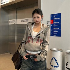 批发【纯棉华棉】<b class='q'>短款</b>连帽<b class='q'>卫衣</b>外套女秋季街头风修身拉链开衫上衣